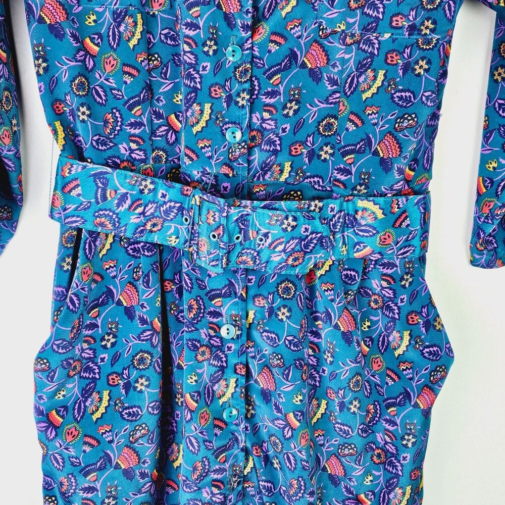 Vtg 1980's Starlo Women's Button Front Midi Belted Floral Dress w/ Pockets Sz 12 - Picture 6 of 10